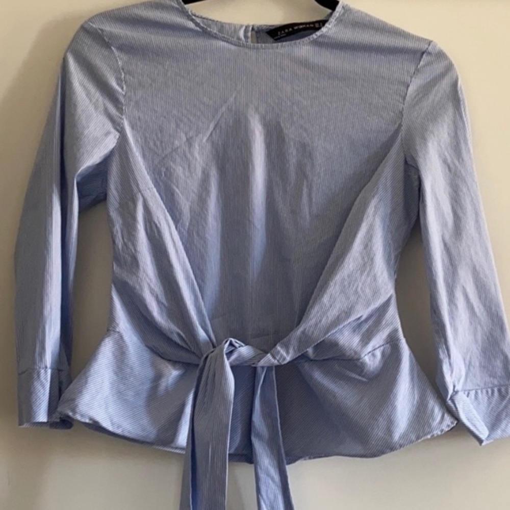 Zara Tie Front Poplin Blouse